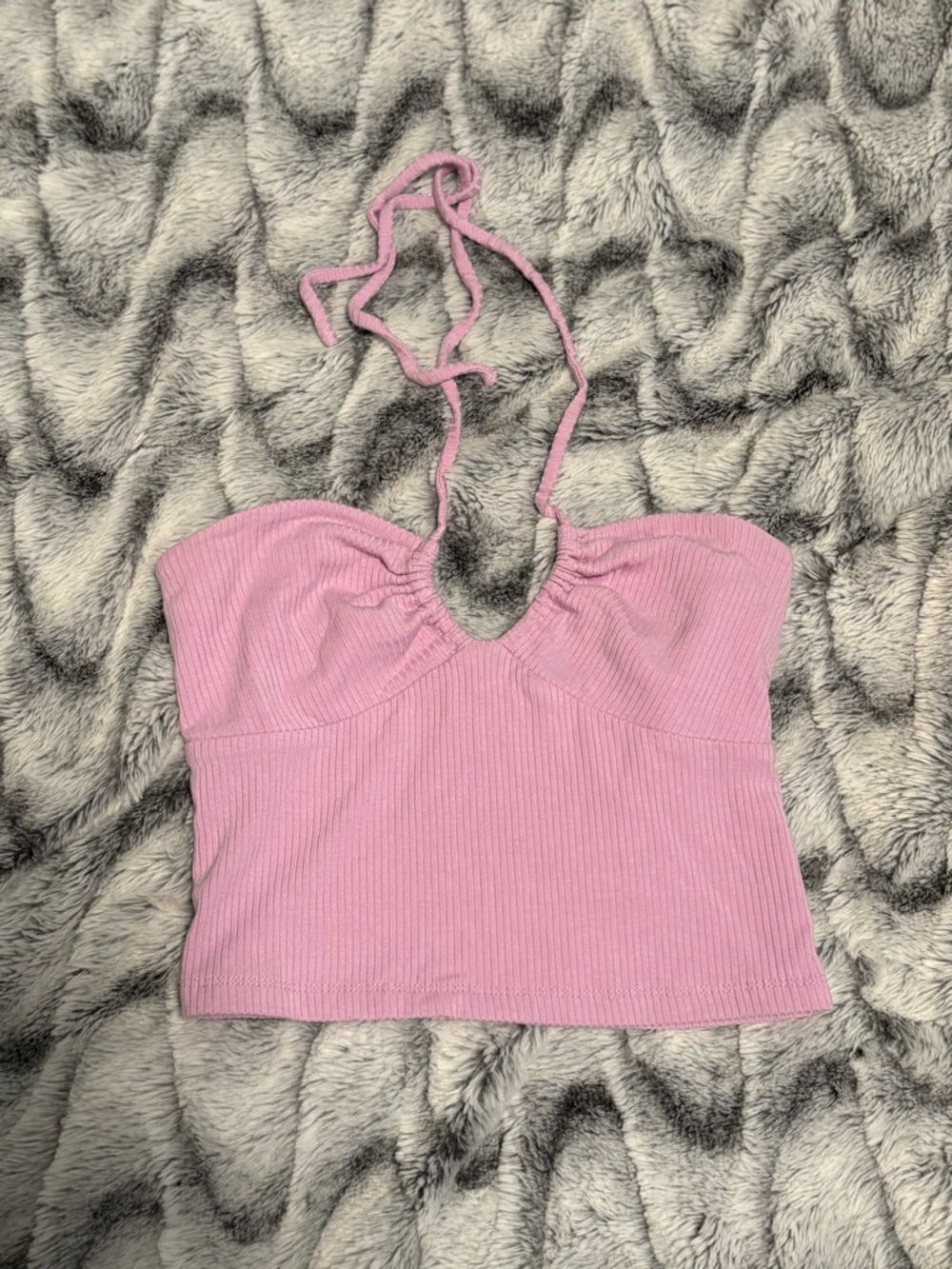 Babaton Pink Ribbed Halter Sweetheart Crop Top